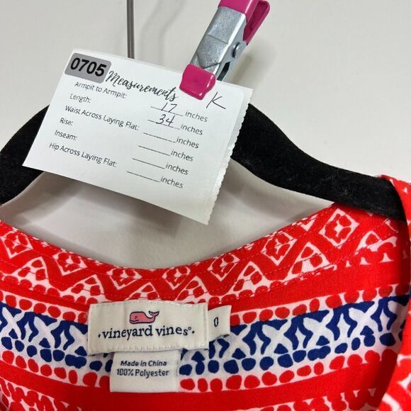 Vineyard Vines Womens Red Geometric Sleeveless Belted Knee Length Dress Size 0 - Picture 6 of 6